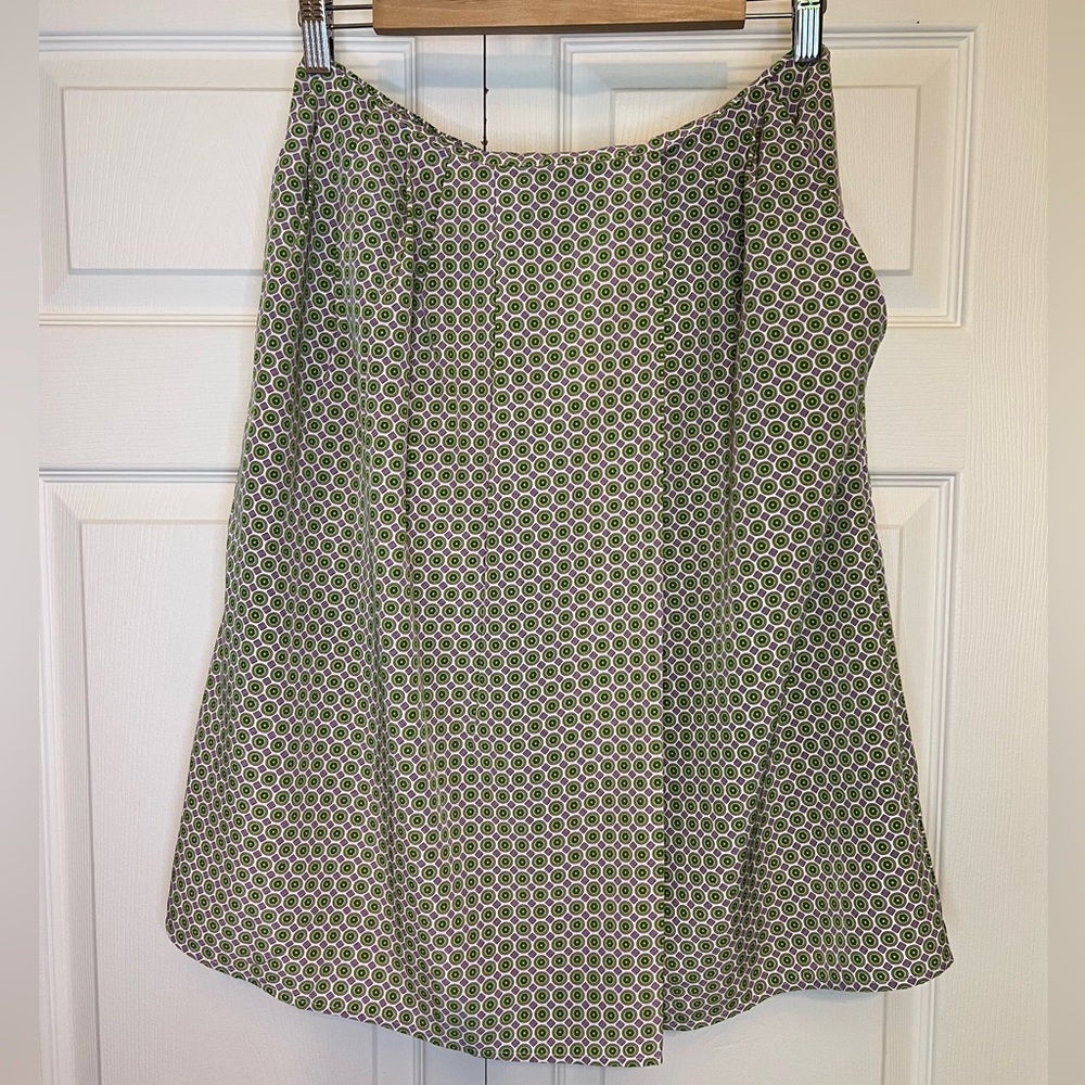 O by Organic Anthropologie Lime Green Purple Geometric Pattern Skirt Size 10